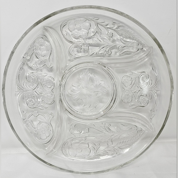 Vintage McKee Depression Glass Rock Crystal Clear 5 Part Relish Dish Tray Floral - Picture 2 of 8
